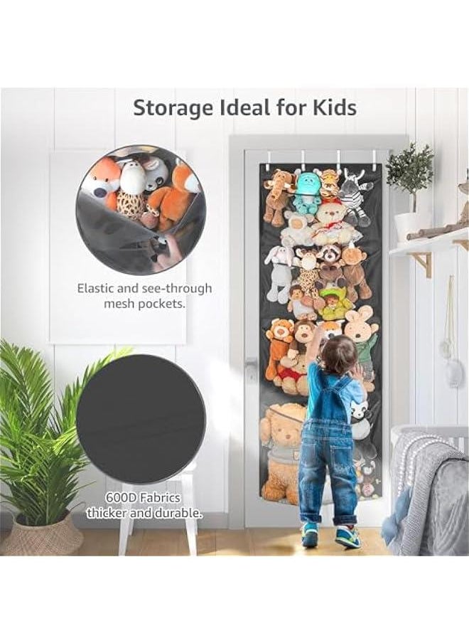 HOOKOR Hanging Stuffed Animals Storage Over Door Organizer for Toy Storage with 4 Mesh Pockets Over Door Stuffed Animal Storage Organizer Kids Large Toy Organizer Foldable Stuffed Animals Bag (29-01)  - Image 2