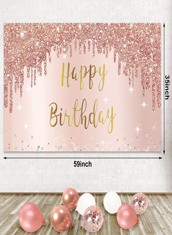 Bumqviy Rose Gold Happy Birthday Banner Backdrop with Confetti Balloon Garland Arch, Happy Birthday Banner Balloon Set for Women Girls, Pink 16th 21st 30th 40th 50th Bday Poster Photo Booth Decor - Image 4