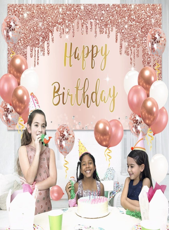 Bumqviy Rose Gold Happy Birthday Banner Backdrop with Confetti Balloon Garland Arch, Happy Birthday Banner Balloon Set for Women Girls, Pink 16th 21st 30th 40th 50th Bday Poster Photo Booth Decor - Image 5