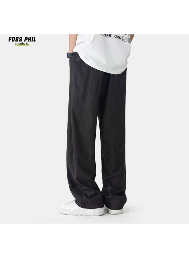Foss Phil Men's Ice Silk Casual Curved Pants Spring Summer Loose Breathable Stylish American Workwear Pants K8812 Black M - Image 2