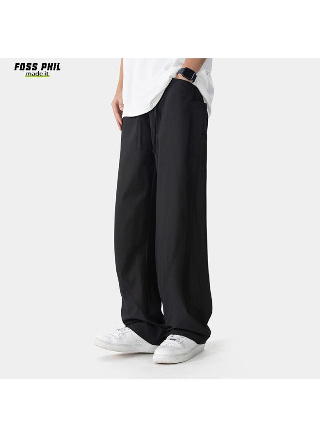 Foss Phil Men's Ice Silk Casual Curved Pants Spring Summer Loose Breathable Stylish American Workwear Pants K8812 Black M - Image 1