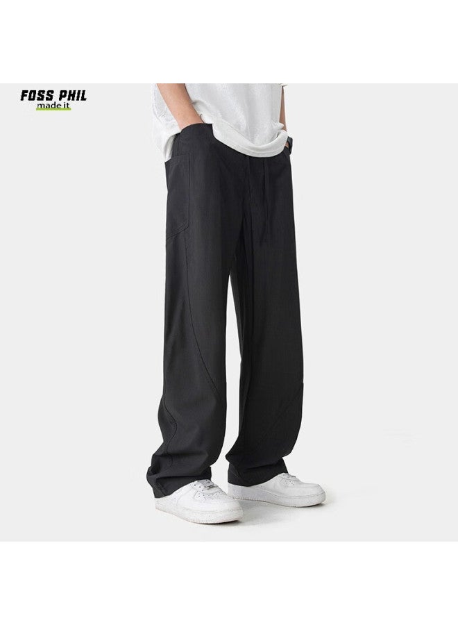 Foss Phil Men's Ice Silk Casual Curved Pants Spring Summer Loose Breathable Stylish American Workwear Pants K8812 Black M - Image 3