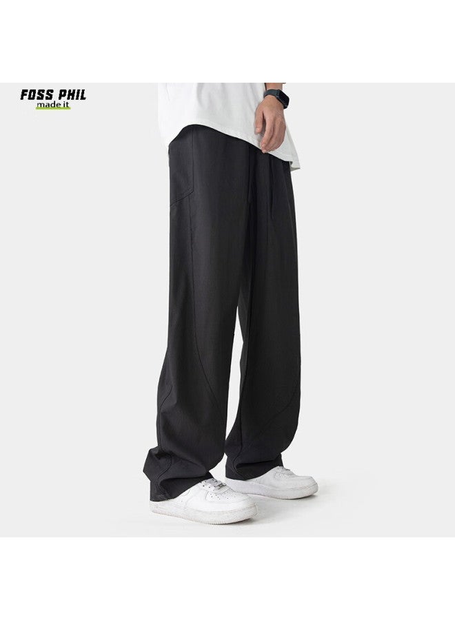Foss Phil Men's Ice Silk Casual Curved Pants Spring Summer Loose Breathable Stylish American Workwear Pants K8812 Black M - Image 4