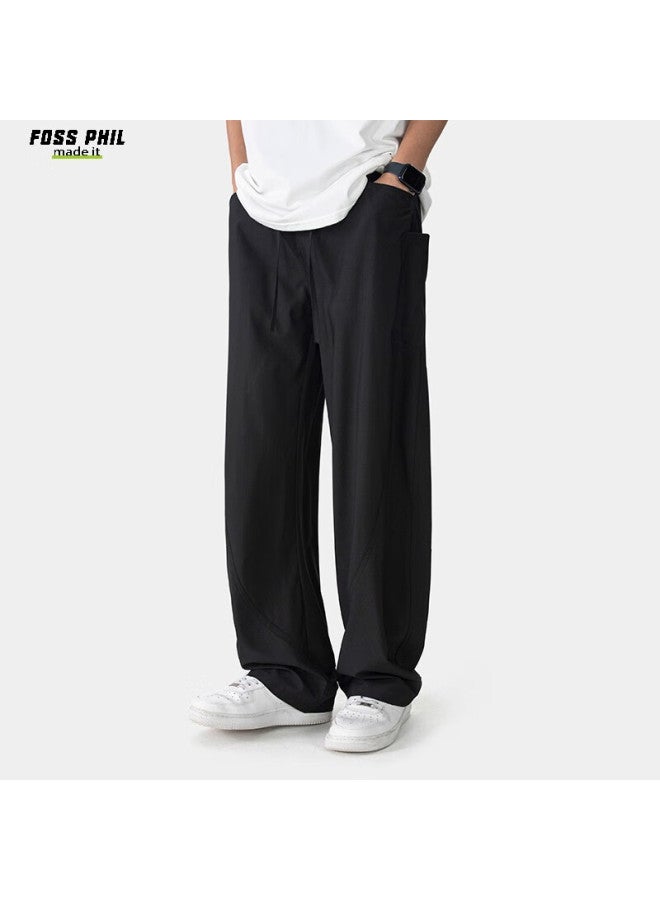 Foss Phil Men's Ice Silk Casual Curved Pants Spring Summer Loose Breathable Stylish American Workwear Pants K8812 Black M - Image 5