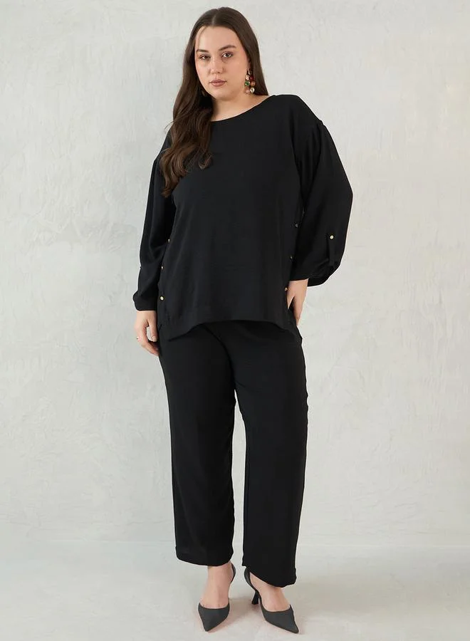 Femmella Femmella Plus Size Black Relaxed Fit Top and Pants Co-Ords
