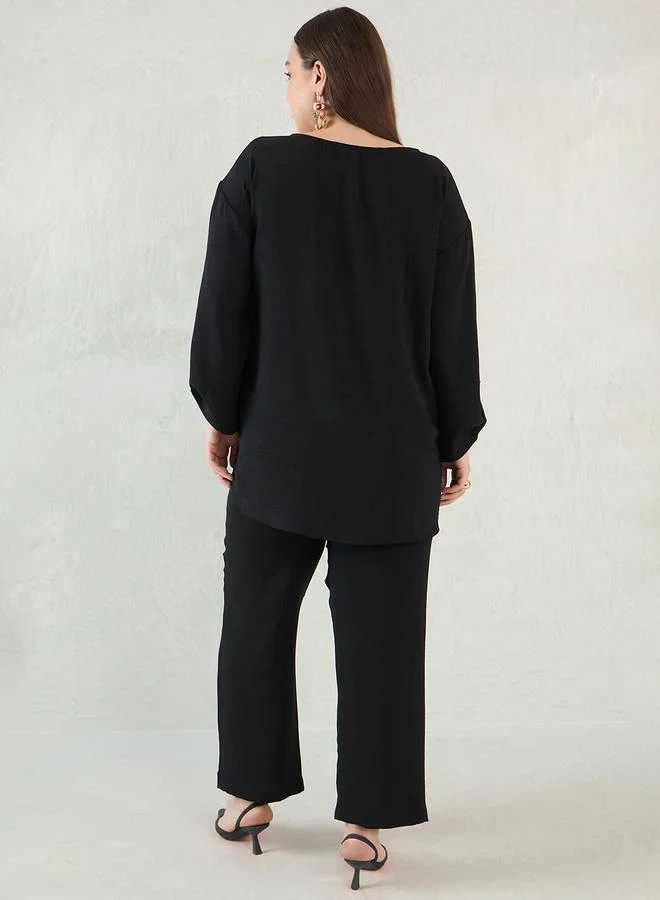 Femmella Femmella Plus Size Black Relaxed Fit Top and Pants Co-Ords