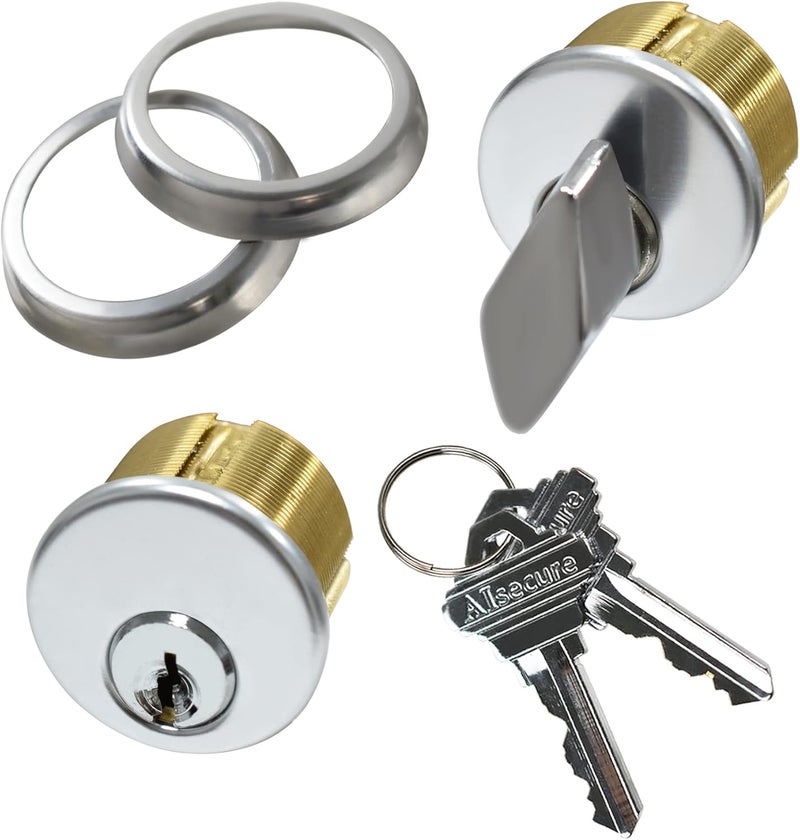 AIsecure Brass Mortise Cylinder with SC Keyway, Thumbturn, and Keys. Commercial-Grade storefront Door Lock Cylinder for Aluminum Doors, Ideal for Shop Door Lock Replacements. Includes 1 Set in Silver Finish. - Image 5