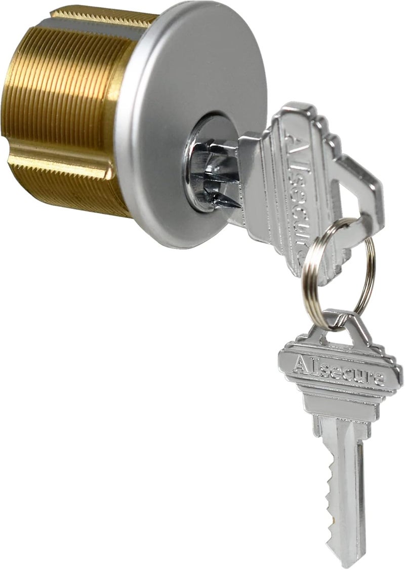 AIsecure Brass Mortise Cylinder with SC Keyway, Thumbturn, and Keys. Commercial-Grade storefront Door Lock Cylinder for Aluminum Doors, Ideal for Shop Door Lock Replacements. Includes 1 Set in Silver Finish. - Image 4
