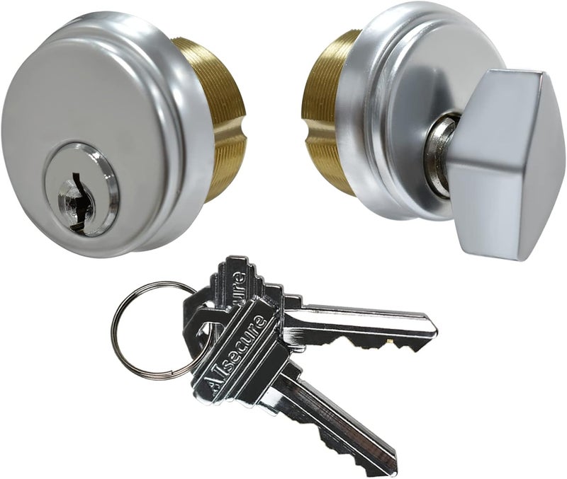 AIsecure Brass Mortise Cylinder with SC Keyway, Thumbturn, and Keys. Commercial-Grade storefront Door Lock Cylinder for Aluminum Doors, Ideal for Shop Door Lock Replacements. Includes 1 Set in Silver Finish. - Image 3