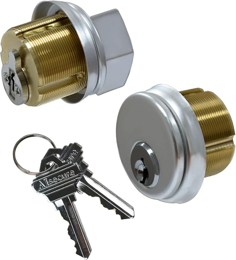 AIsecure Brass Mortise Cylinder with SC Keyway, Thumbturn, and Keys. Commercial-Grade storefront Door Lock Cylinder for Aluminum Doors, Ideal for Shop Door Lock Replacements. Includes 1 Set in Silver Finish. - Image 1