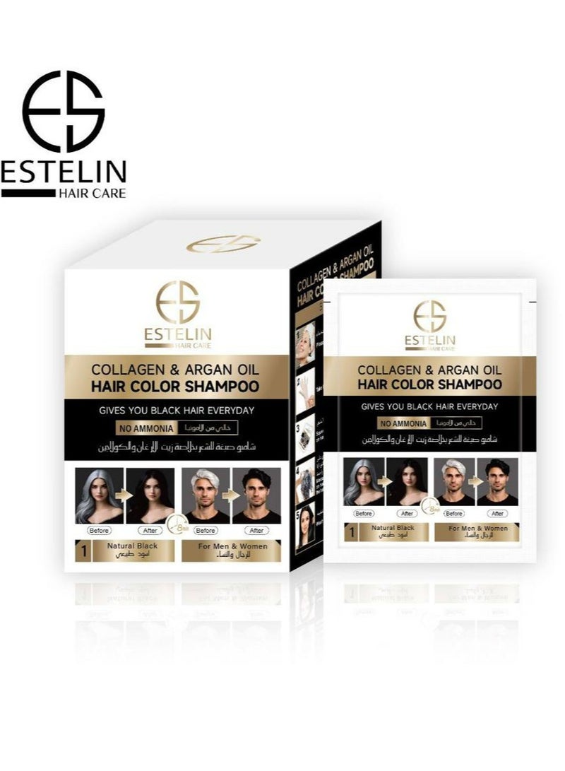ESTELIN Collagen & Argan Oil Hair Color Shampoo Natural Black 25ml*10 pcs