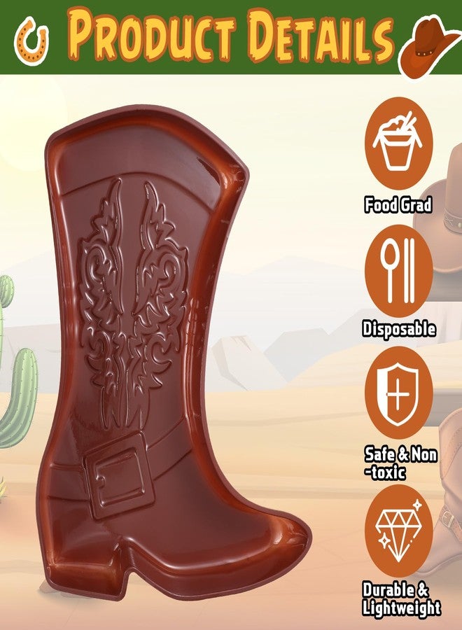 Uiifan مجموعة صواني تقديم حفلات رعاة البقر من Uiifan، 24 قطعة، أطباق بلاستيكية للاستخدام مرة واحدة على شكل أحذية، أدوات مائدة لحفلات رعاة البقر الغربية، لوازم حفلات الغرب المتوحش لتزيين حفلات أعياد الميلاد (بني) - Image 3
