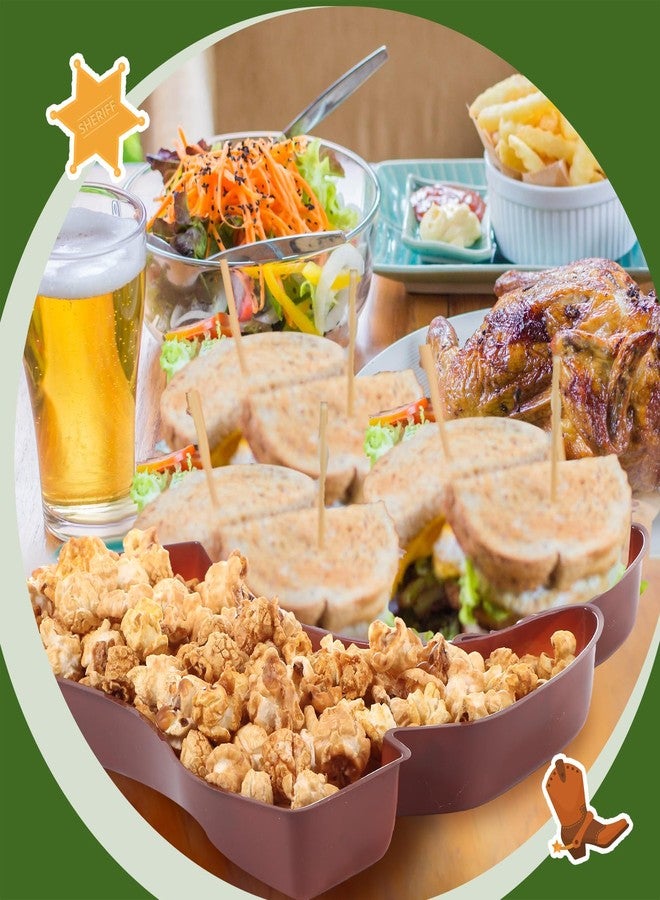 Uiifan مجموعة صواني تقديم حفلات رعاة البقر من Uiifan، 24 قطعة، أطباق بلاستيكية للاستخدام مرة واحدة على شكل أحذية، أدوات مائدة لحفلات رعاة البقر الغربية، لوازم حفلات الغرب المتوحش لتزيين حفلات أعياد الميلاد (بني) - Image 4