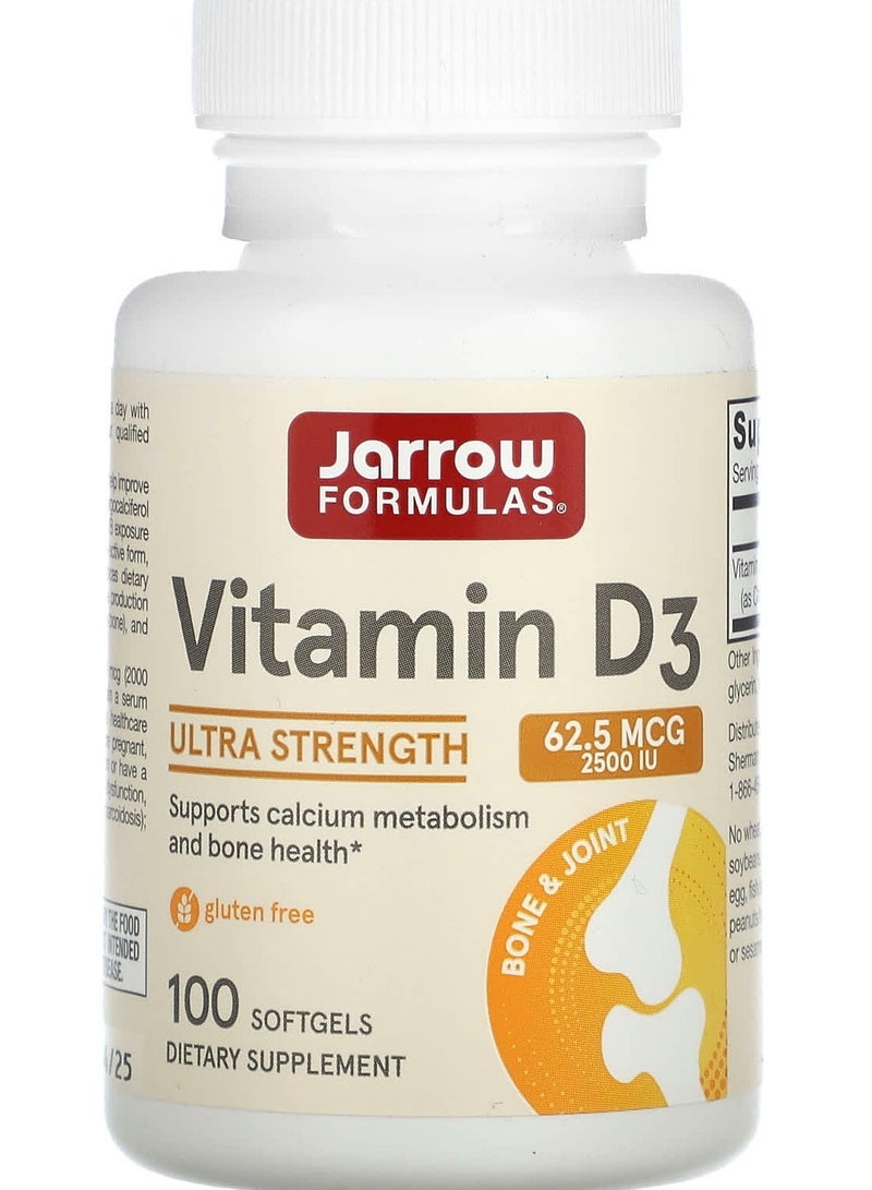 jarrow formulas Vitamin D3, Ultra Strength, 62.5 mcg (2,500 IU), 100 Softgels