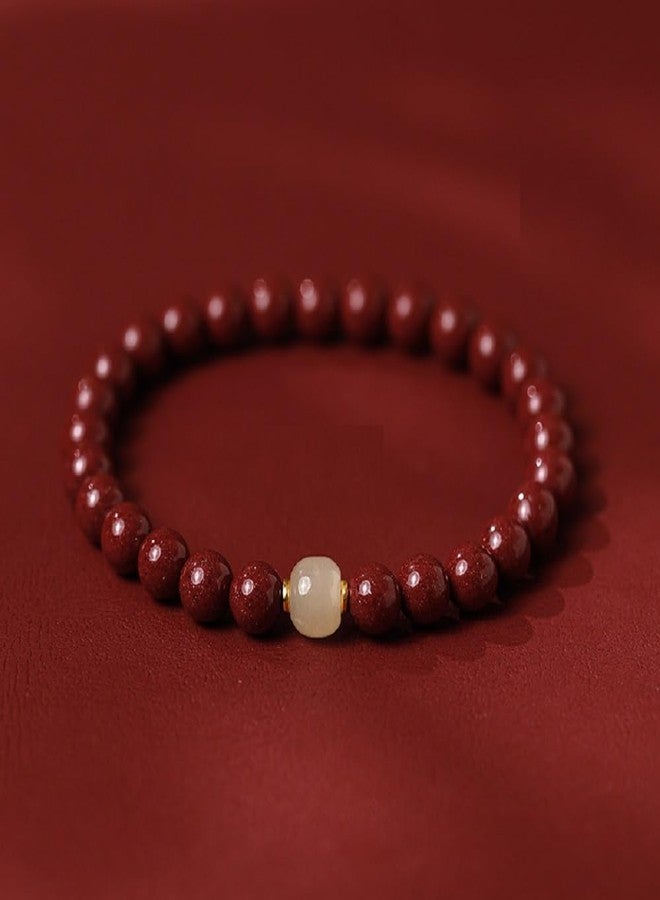 LRGKMCWTOB Ethnic Style Cinnabar Beads Feng Shui Wealth Bracelet, Red Cinnabar Feng Shui Wealth Bracelet, Natural Hetian Jade Bracelets Jewelry for Good Luck Women Men Amulet Jewelry 6mm - Image 2