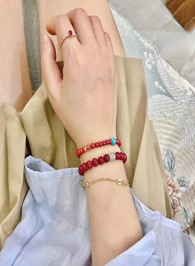 LRGKMCWTOB Ethnic Style Cinnabar Beads Feng Shui Wealth Bracelet, Red Cinnabar Feng Shui Wealth Bracelet, Natural Hetian Jade Bracelets Jewelry for Good Luck Women Men Amulet Jewelry 6mm - Image 4