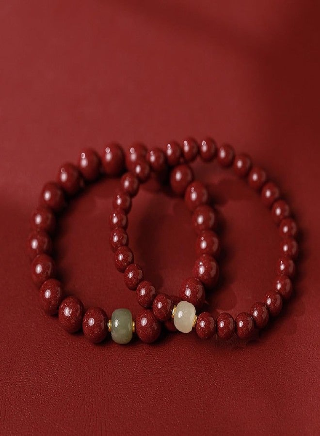 LRGKMCWTOB Ethnic Style Cinnabar Beads Feng Shui Wealth Bracelet, Red Cinnabar Feng Shui Wealth Bracelet, Natural Hetian Jade Bracelets Jewelry for Good Luck Women Men Amulet Jewelry 6mm - Image 5