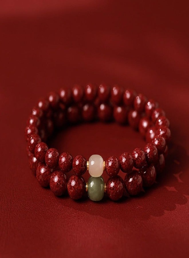 LRGKMCWTOB Ethnic Style Cinnabar Beads Feng Shui Wealth Bracelet, Red Cinnabar Feng Shui Wealth Bracelet, Natural Hetian Jade Bracelets Jewelry for Good Luck Women Men Amulet Jewelry 6mm - Image 3