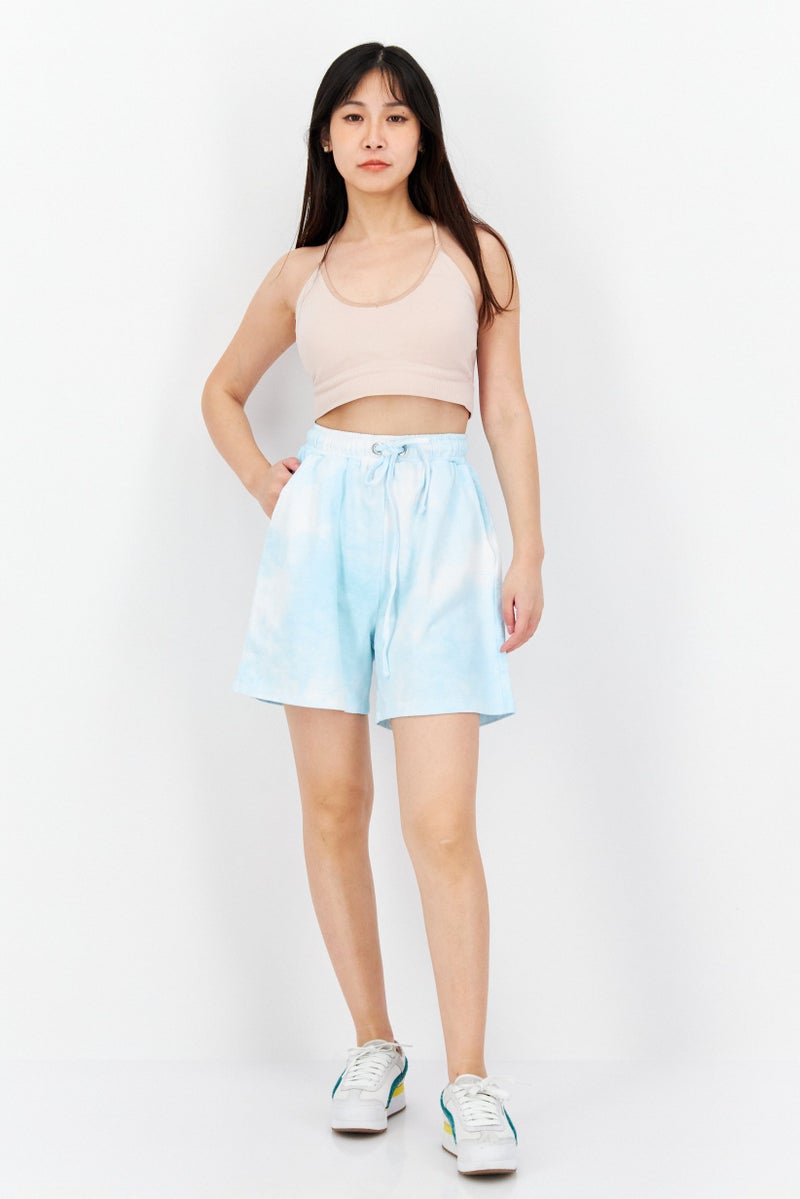 Native Youth Women Tie Dye Drawstring Basic Shorts, Blue/White - Image 2