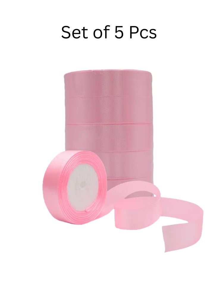 Premium Satin Ribbon Roll Set – Pink Decorative Craft Ribbon (5 Pcs, 25 Yards Each) - Image 1