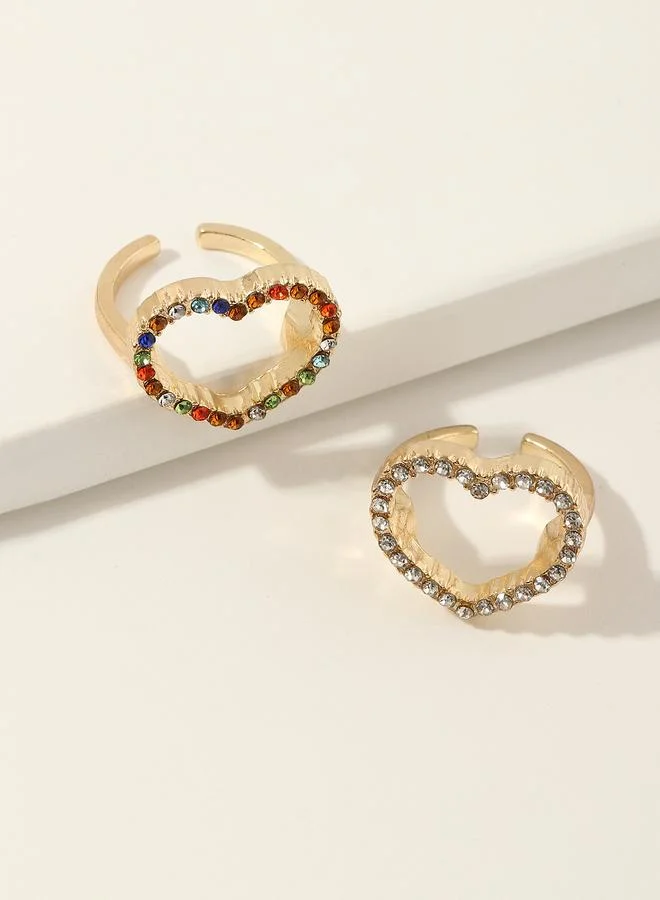 Take Two Girls Set of 2 - Embellished Heart Shaped Ring