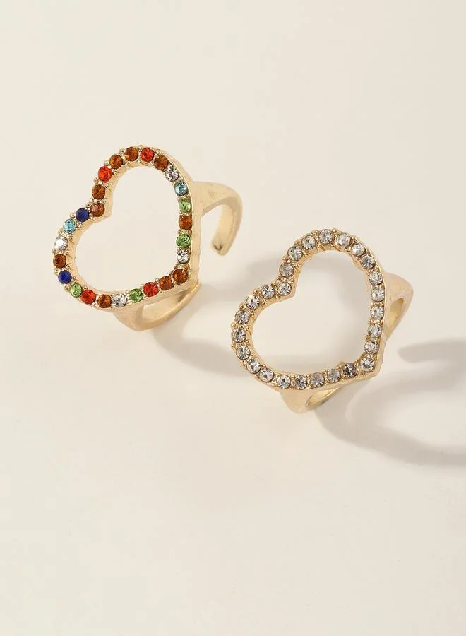 Take Two Girls Set of 2 - Embellished Heart Shaped Ring
