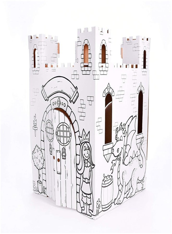 Easy Playhouse Fairy Tale Castle - Kids Art and Craft for Indoor and Outdoor Fun, Color, Draw, Doodle - Decorate and Personalize a Cardboard Fort, 32" X 32" X 43. 5" - Made in USA, Age 3+, White - Image 1