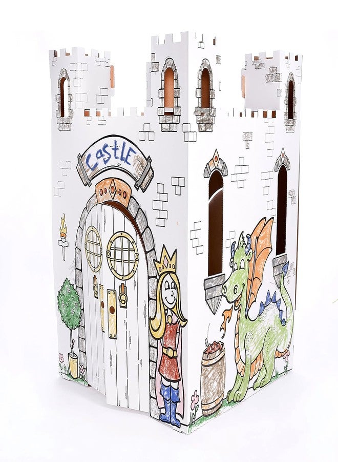 Easy Playhouse Fairy Tale Castle - Kids Art and Craft for Indoor and Outdoor Fun, Color, Draw, Doodle - Decorate and Personalize a Cardboard Fort, 32" X 32" X 43. 5" - Made in USA, Age 3+, White - Image 5
