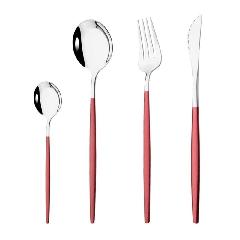 Dhyankeshwer Stainless Steel Flatware Cutlery Set Kitchen Utensil Set with Spoons and Forks for Kitchen Forks and Spoons Silverware Silver RED - Image 1