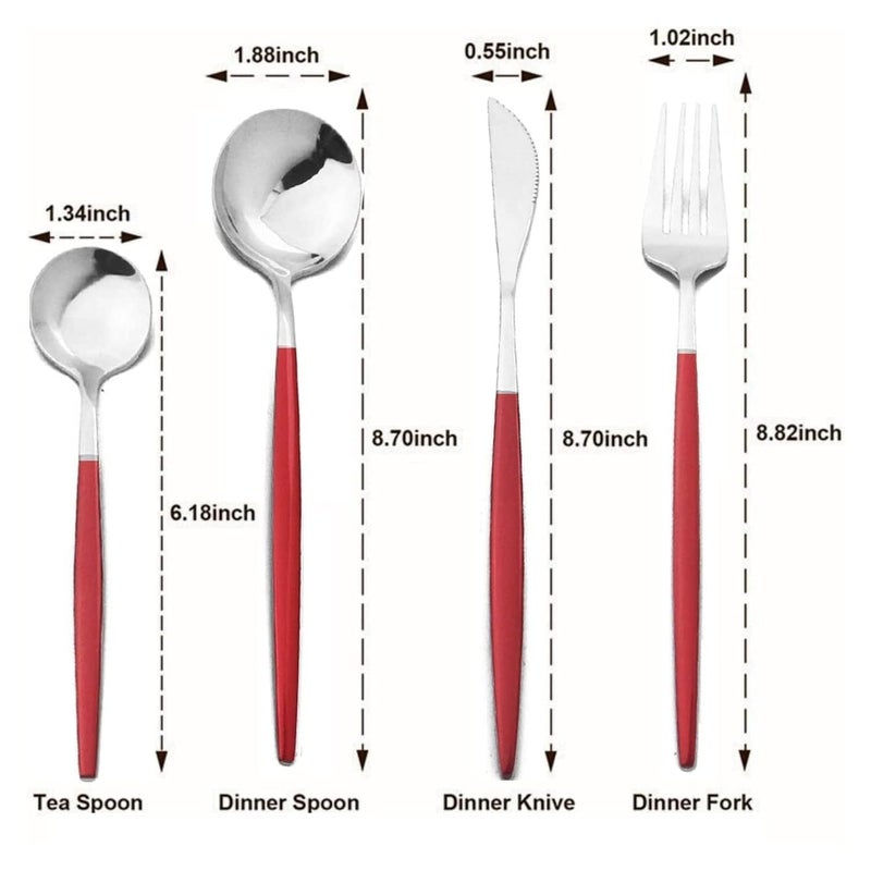 Dhyankeshwer Stainless Steel Flatware Cutlery Set Kitchen Utensil Set with Spoons and Forks for Kitchen Forks and Spoons Silverware Silver RED - Image 2