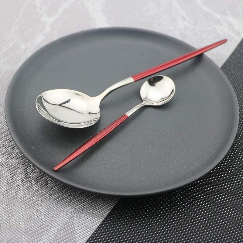 Dhyankeshwer Stainless Steel Flatware Cutlery Set Kitchen Utensil Set with Spoons and Forks for Kitchen Forks and Spoons Silverware Silver RED - Image 4