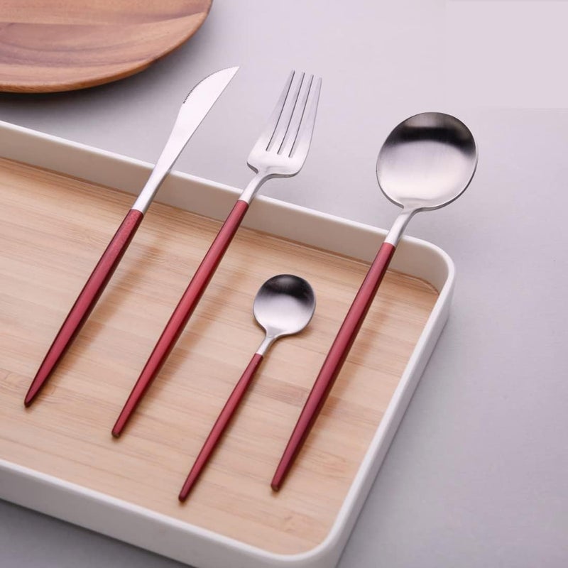 Dhyankeshwer Stainless Steel Flatware Cutlery Set Kitchen Utensil Set with Spoons and Forks for Kitchen Forks and Spoons Silverware Silver RED - Image 5