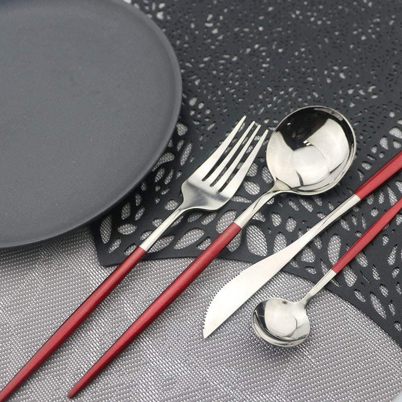 Dhyankeshwer Stainless Steel Flatware Cutlery Set Kitchen Utensil Set with Spoons and Forks for Kitchen Forks and Spoons Silverware Silver RED - Image 3