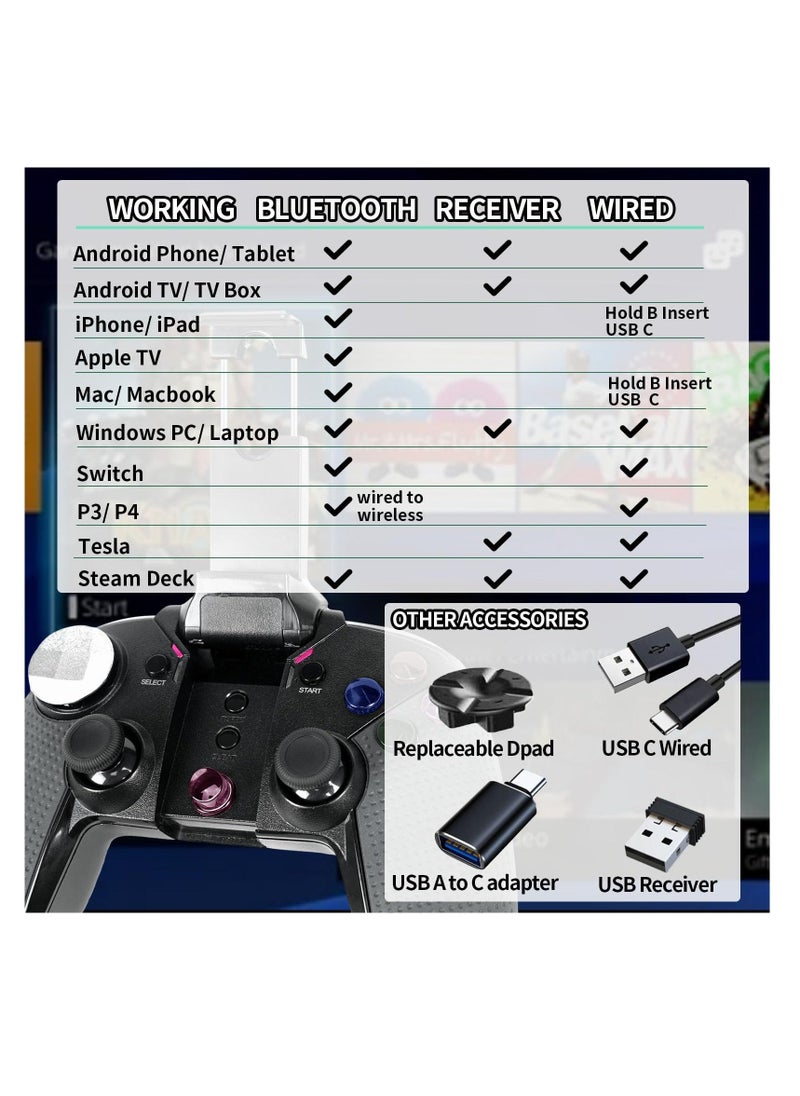 Generic Bluetooth Mobile Game Controller for iPhone Tablet TV Box with Xinput and USB Receiver Phone Clip Wireless Gamepad Support Android iOS11.0-13.3.1 6-Axis Vibration  - Image 2