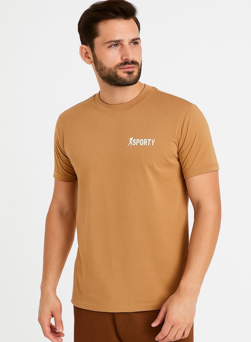 Sporty Essential Everyday Camel T-Shirt – Premium PC 52/48 Fabric – Soft, Durable Polyester-Cotton Blend with 4-Thread Stitching for Lasting Comfort & Versatility - Image 1