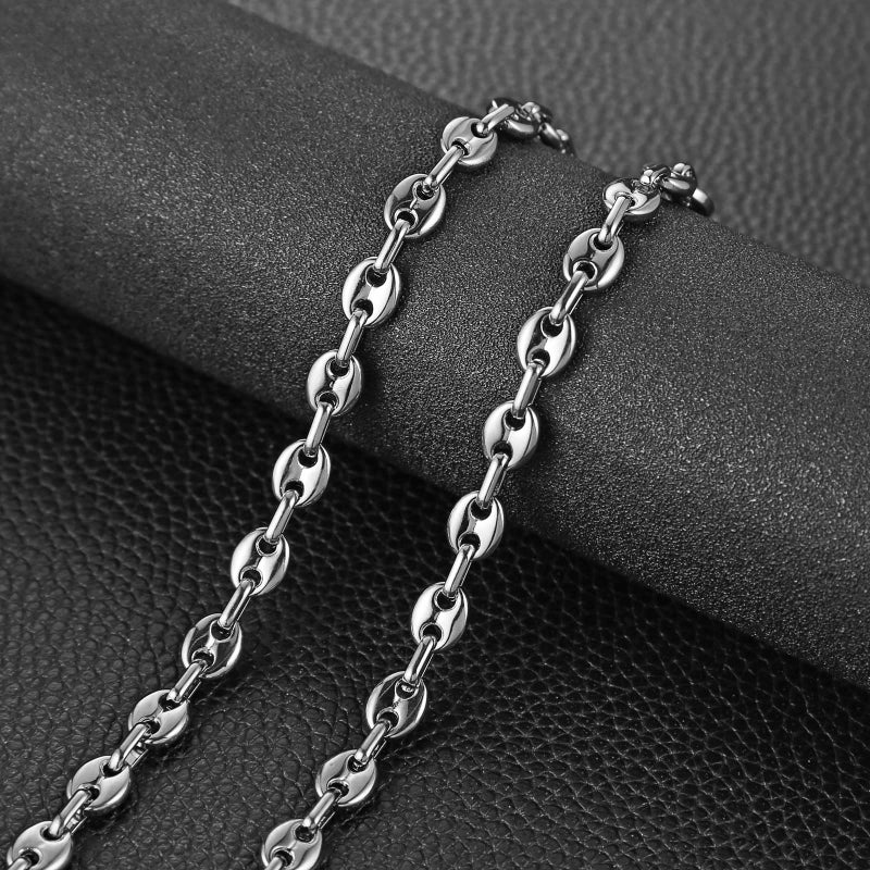 HZMAN Stainless Steel Necklace for Men Hip Hop Polished Silver Chain Coffee Bean Chain Necklace Jewelry Gift (18in) - Image 5