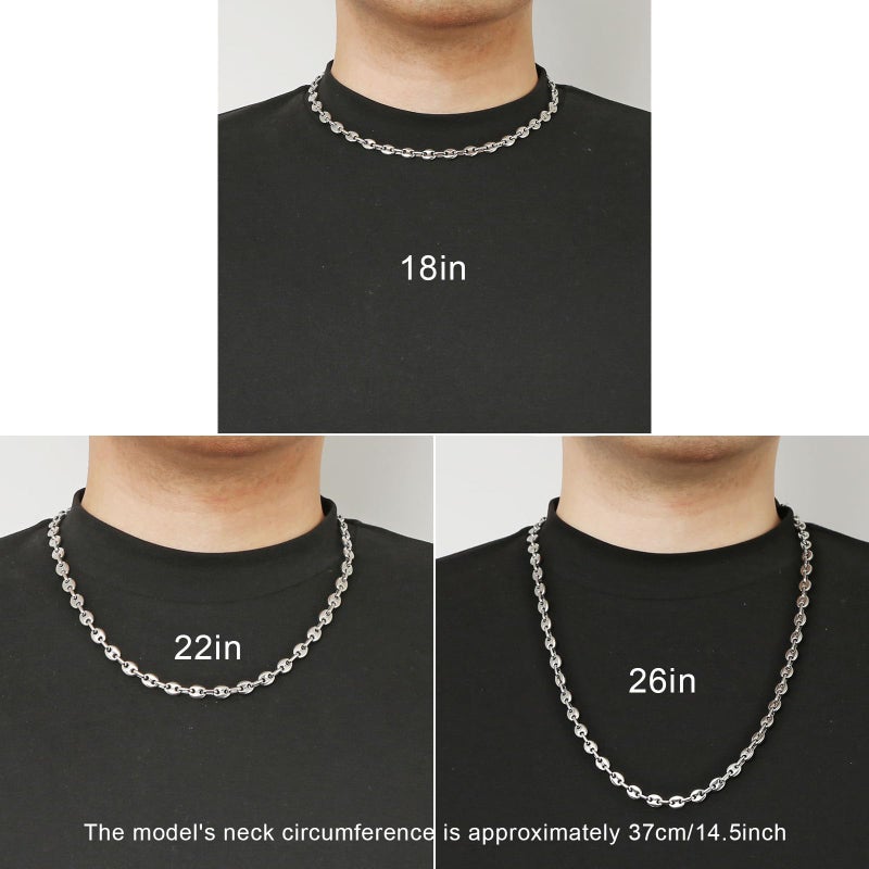 HZMAN Stainless Steel Necklace for Men Hip Hop Polished Silver Chain Coffee Bean Chain Necklace Jewelry Gift (18in) - Image 4