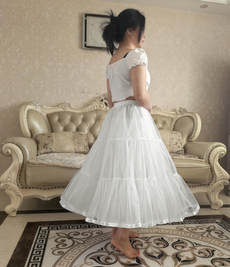 Shimaly Women's 31.5 inch Below Knee Petticoat Midi Underskirt Crinoline Tulle Petticoat Half Slip (S-L, Ivory) - Image 3
