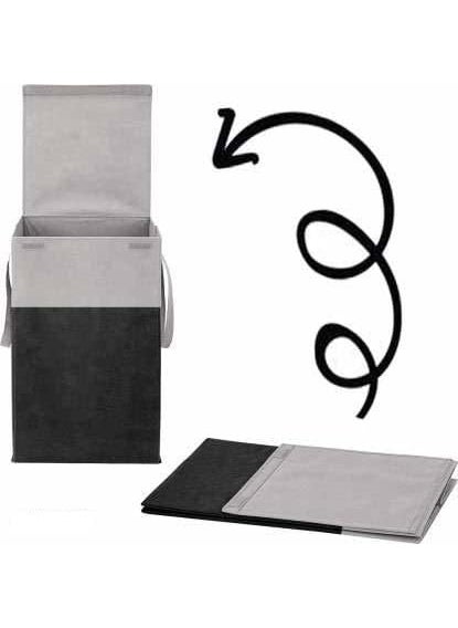 DEAR Dear Foldable Laundry Basket For Clothes With Lid and Handle, Basket For Toy Storage|Dirty Clothes Pack Of 1 Gray and Black 75 Litre  - Image 2