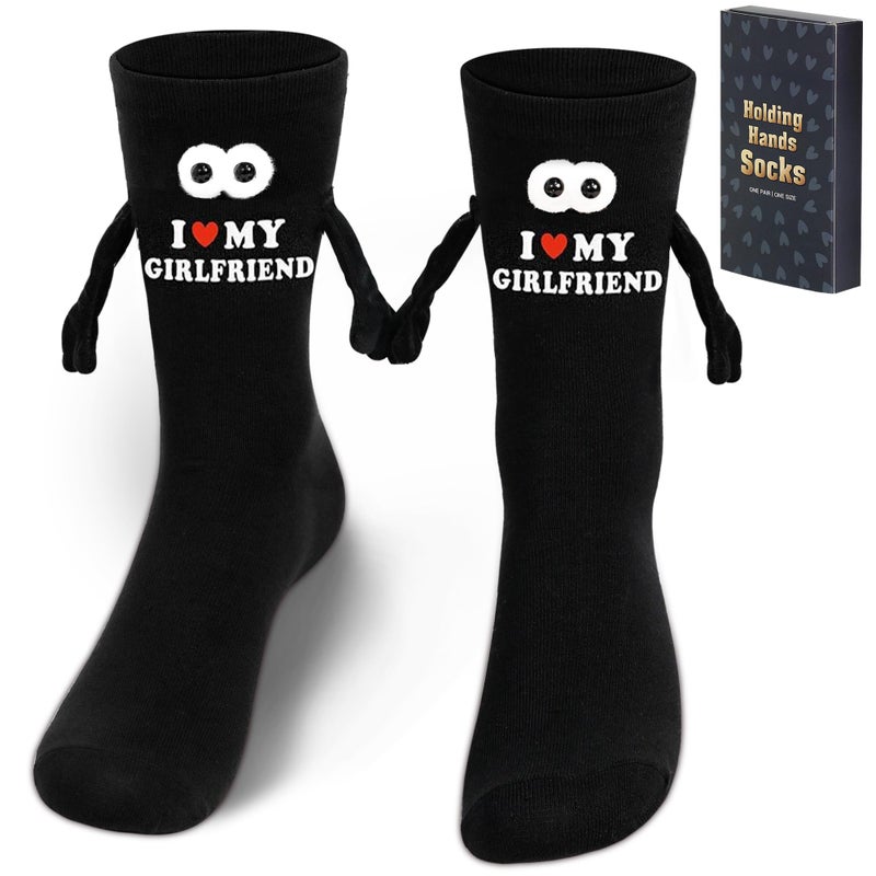 Parma77 Gift for Boyfriend, I Love My Girlfriend Socks,Valentines day gifts for him, Magnetic Holding Hands Socks, Romantic Gifts for Anniversary, Valentines gifts, Birthday - Image 1