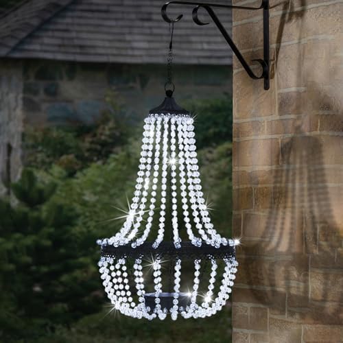 SUNNYPARK Hanging Solar Lantern Outdoor, 28” Modern Clear Crystal Acrylic Chandelier with 30 Cool White Lights S Hook for Garden, Yard, Patio, Gazebo Decorations - Image 5