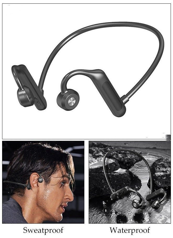 Generic Bone Conduction Earphones Wireless Headphones Bluetooth Open Earphones with Microphone Sweatproof Sports Earphones for Running, Cycling, Driving, Hiking (Black)  - Image 1
