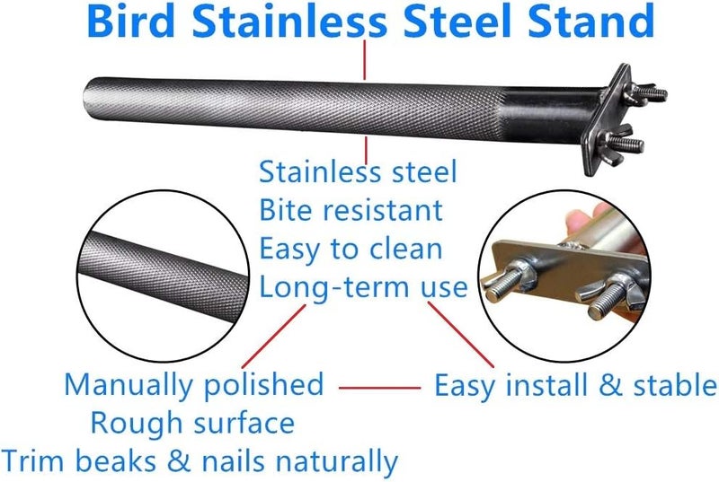 Litewoo Bird Perch Stainless Steel Stand Parrot Rod Grinding Claws Trimming Beak Nails Grinding Stick Exercise Platform for Parakeet Cockatiel Conure African Grey Macaw Finch Bird Cage Accessories (XL) - Image 2