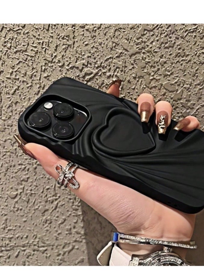 Protective case and cover for the iPhone 16 Pro Max, shock and scratch resistant, with distinctive and beautiful black back cover featuring heart design. - Image 1