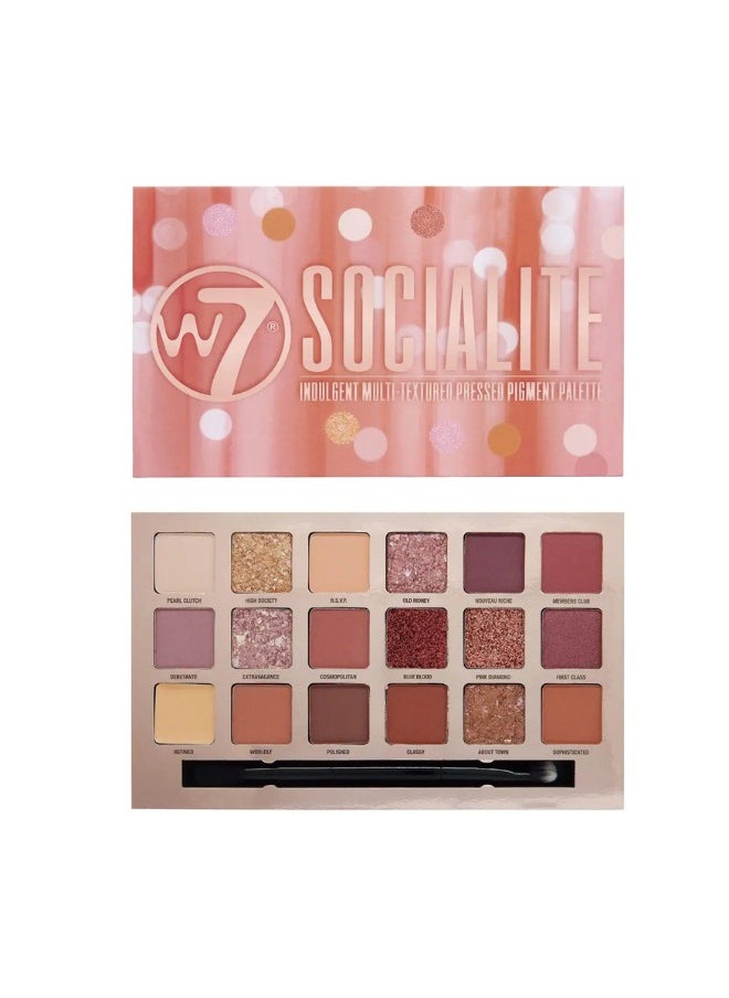 W7 Cosmetics W7 Socialite Pressed Pigment Palette - 18 Pink Nude Colours - Flawless Long-Lasting Glam Makeup  - Image 1