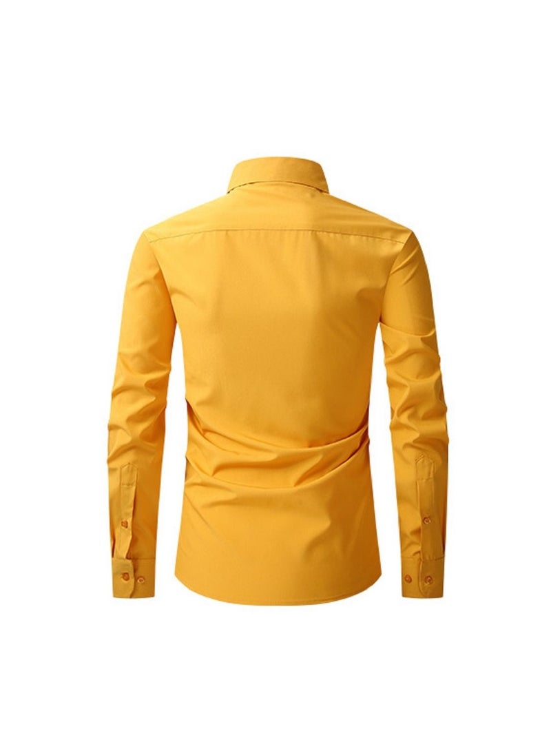 Loquat Thin Long Sleeved Slim Fitting Solid Color Men's Shirt - Image 2