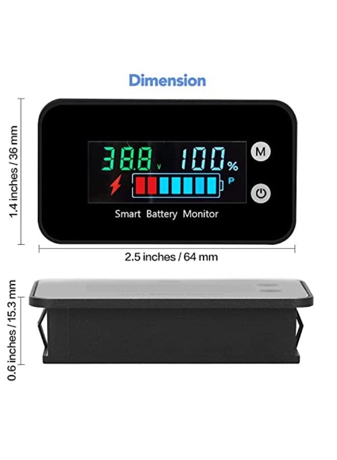 شاشة عرض البطارية 12 فولت، 24 فولت، 36 فولت، 48 فولت، 60 فولت، 72 فولت، اختبار شاشة عرض البطارية الرقمية، مقياس درجة الحرارة ودرجة الحرارة المتبقية مع إنذار ودرجة الحرارة (مقاومة للماء) - Image 4