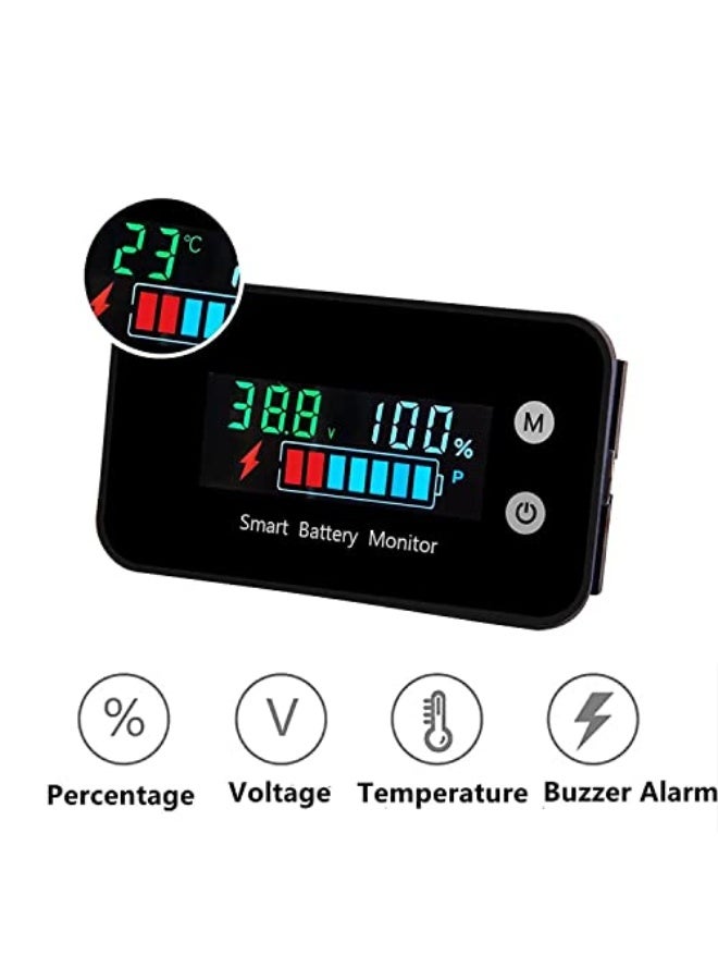 شاشة عرض البطارية 12 فولت، 24 فولت، 36 فولت، 48 فولت، 60 فولت، 72 فولت، اختبار شاشة عرض البطارية الرقمية، مقياس درجة الحرارة ودرجة الحرارة المتبقية مع إنذار ودرجة الحرارة (مقاومة للماء) - Image 2