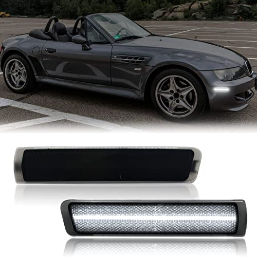 Mynoway LED Side Marker Lights Compatible with Z3 M Roadster/M Coupe 1997-2002, Z3 Roadster Convertible 1996-2002, Front Smoked Lens White Fender Marker Parking Lamp Replacement Assembly - Image 1
