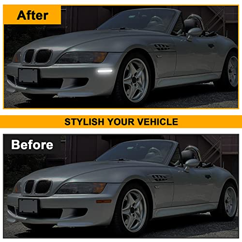Mynoway LED Side Marker Lights Compatible with Z3 M Roadster/M Coupe 1997-2002, Z3 Roadster Convertible 1996-2002, Front Smoked Lens White Fender Marker Parking Lamp Replacement Assembly - Image 3